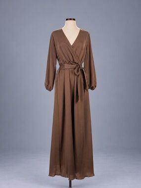 Bebe Brown Wrap Midi Dress Long Sleeve Tie Waist NWT